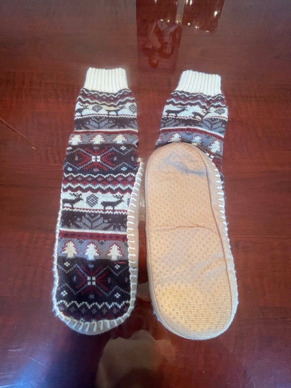 Fair Isle Nordic Slipper Socks Reindeer CabinCore Après Ski Moccasin House Shoes
